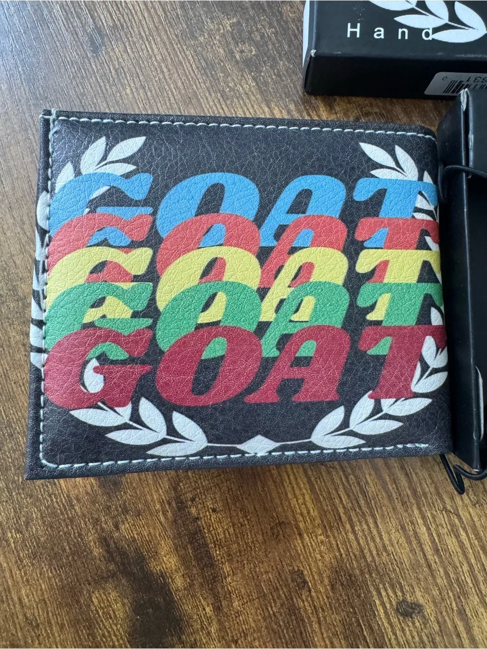 GOAT Vegan Leather Bifold Wallet Multicolor Graphic Double Sided NIB